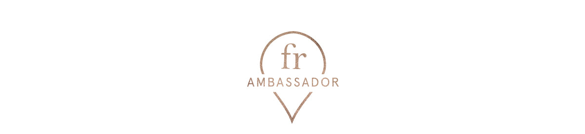 Face Reality Ambassador Logo, Shiny Brown tear drop logo with F R Ambassador